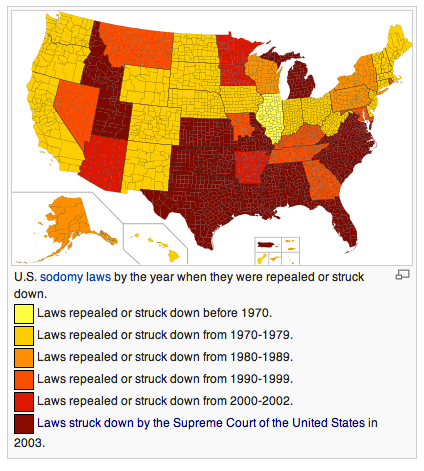 US Sodomy Laws by Year of Repeal/Struck Down
