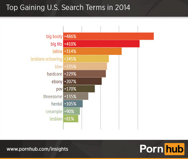 PornHub Top Gaining U.S. Search Terms in 2014 (Mic)