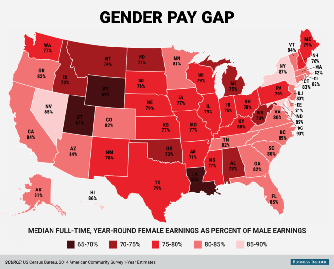 Gender Pay Gap by State (Business Insider)
